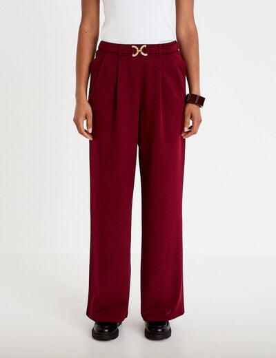 Pantalon large ceinture bijou bordeaux femme