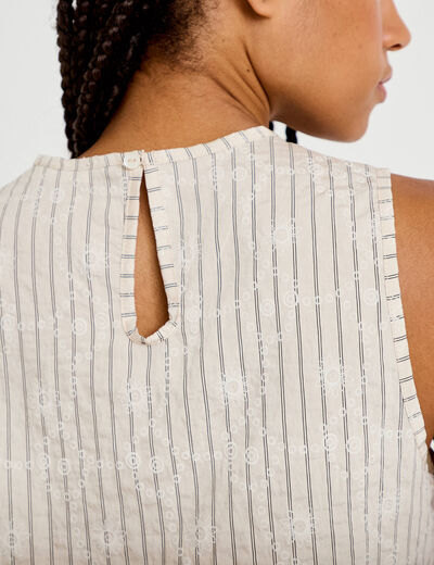 Blouse droite sans manches pliss&eacute;e creme femme