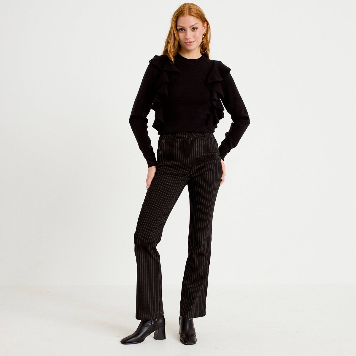 Pantalon bootcut taille haute noir femme