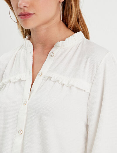 Blouse d&eacute;tails volants ecru femme