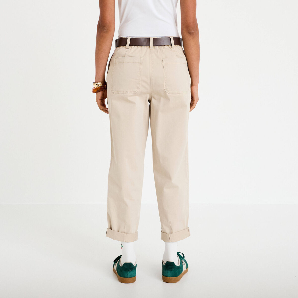 Pantalon chino avec ceinture amovible beige femme