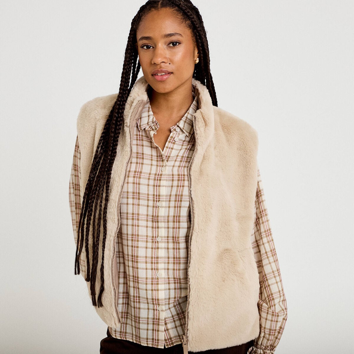 Veste r&eacute;versible sans manches beige femme