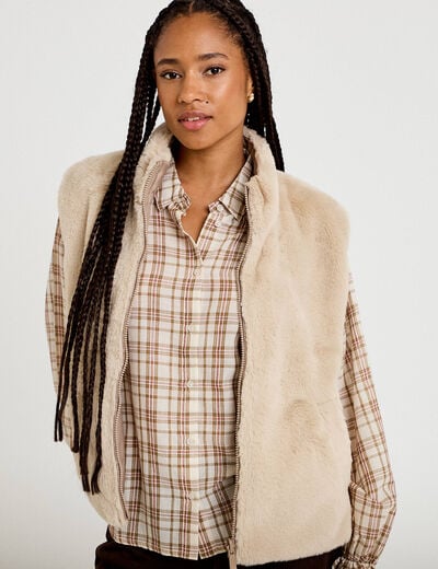 Veste r&eacute;versible sans manches beige femme