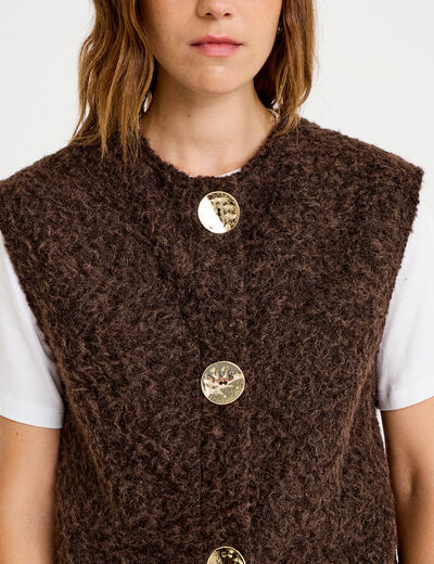 Gilet sans manches effet polaire marron fonc&eacute; femme