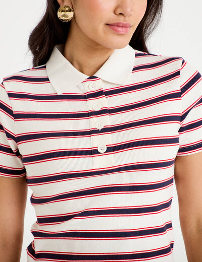 T-shirt c&ocirc;tel&eacute; col polo rouge femme