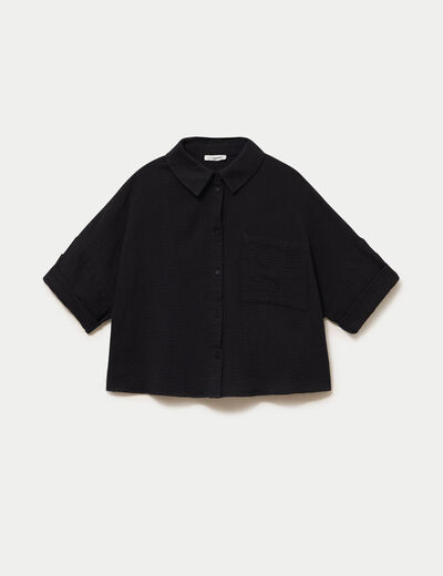 Chemise manches 3/4 noir femme