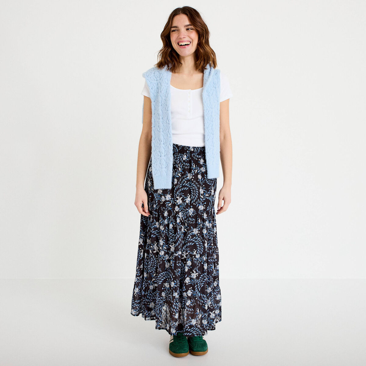 Jupe longue fluide noir femme
