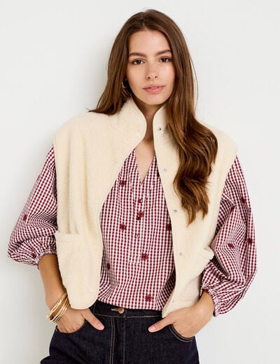 Veste sans manches effet polaire ecru femme