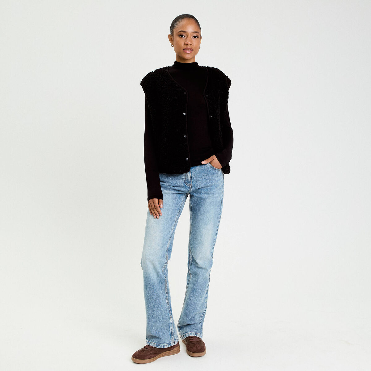 Gilet sans manches effet polaire noir femme