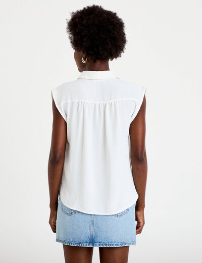 Chemise ample sans manches pliss&eacute;e ecru femme