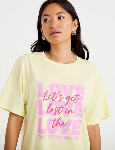 T-shirt boyfriend manches courtes jaune clair femme