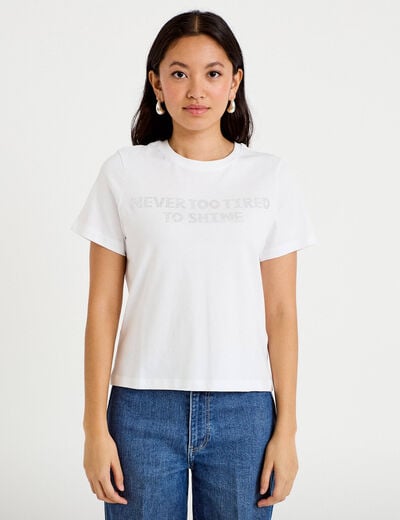 T-shirt col rond manches courtes blanc femme