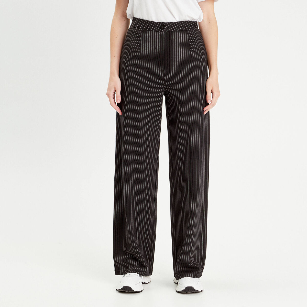 Pantalon large taille haute noir femme