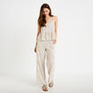 Top col v bretelles fines chin&eacute; beige femme
