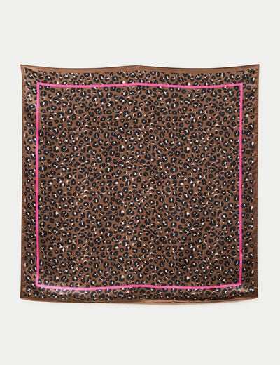 Foulard carr&eacute; satin taupe femme