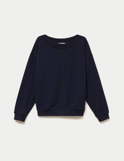 Sweat duveteux col rond manches longues bleu marine femme
