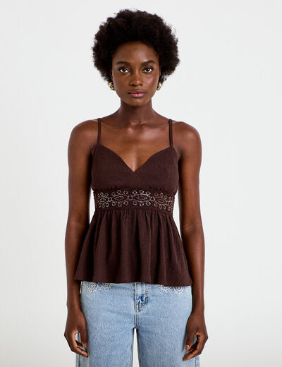D&eacute;bardeur d&eacute;tail crochet marron fonc&eacute; femme