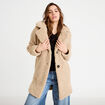 Manteau droit mi-long en bouclette beige femme