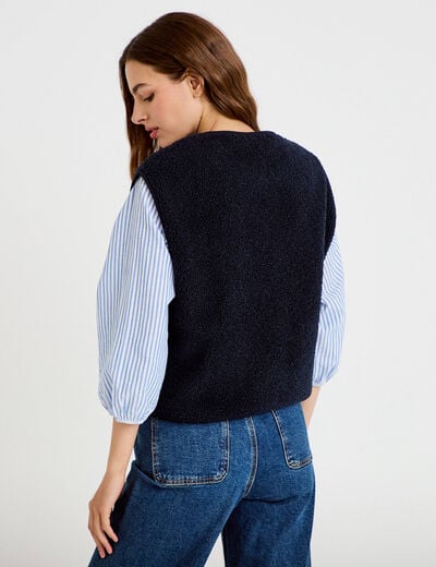Veste sans manches fausse fourrure bleu marine femme