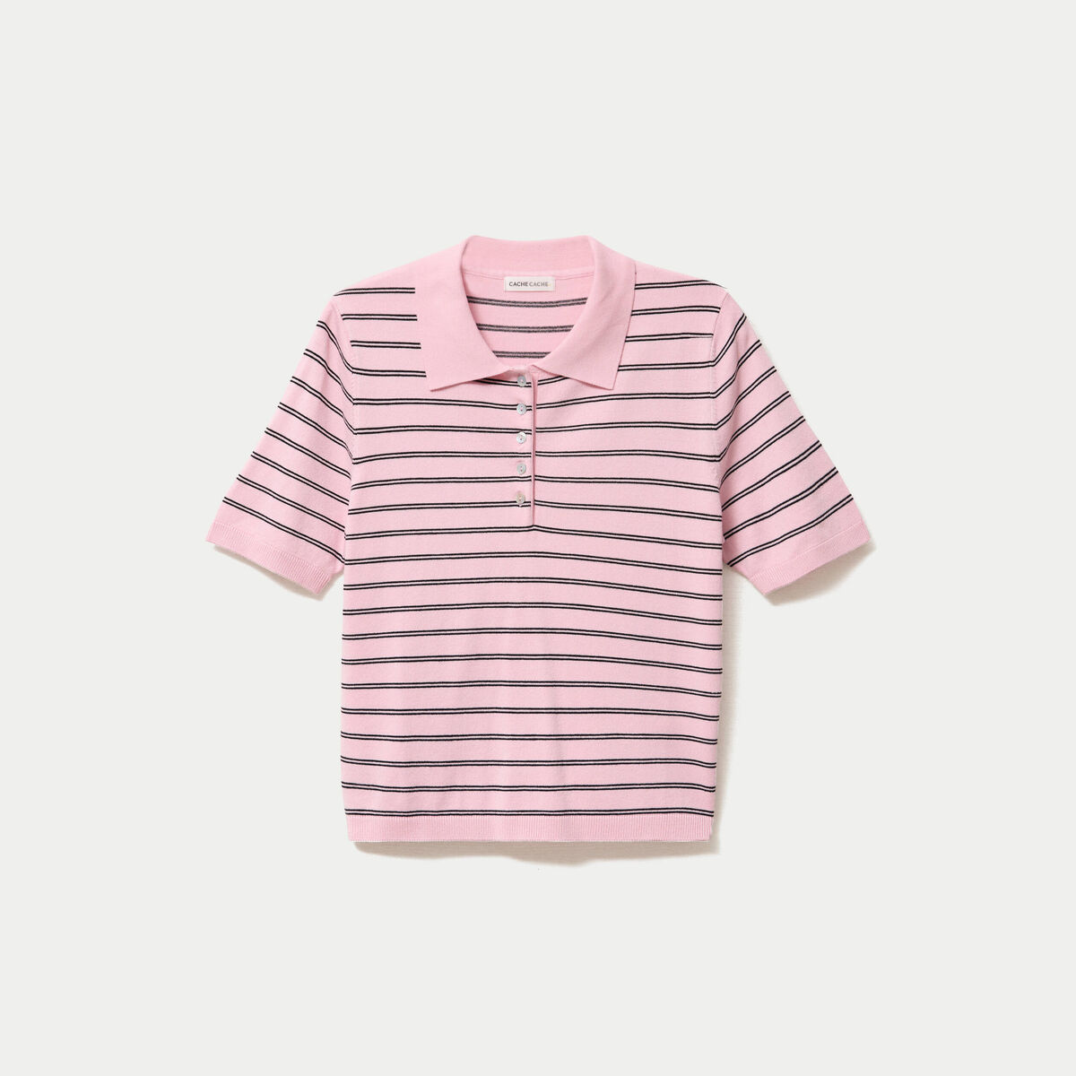 Polo manches courtes col chemise rose femme