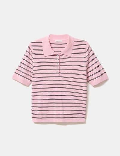 Polo manches courtes col chemise rose femme