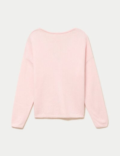 Gilet boutonn&eacute; avec col en V rose clair femme