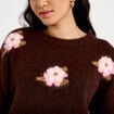 Pull ample col rond manches longues marron fonc&eacute; femme