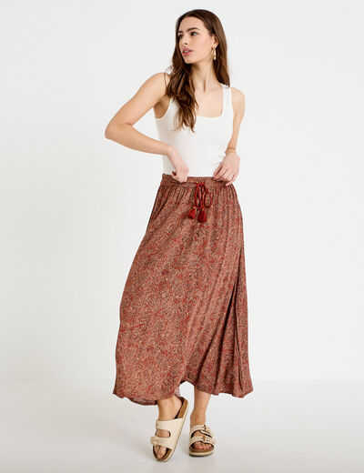 Jupe longue fluide rouge fonc&eacute; femme