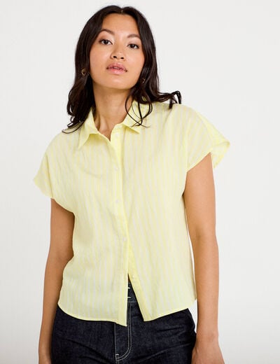Chemise ample pliss&eacute;e manches courtes jaune femme