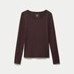 T-shirt uni &agrave; manches longues marron fonc&eacute; femme
