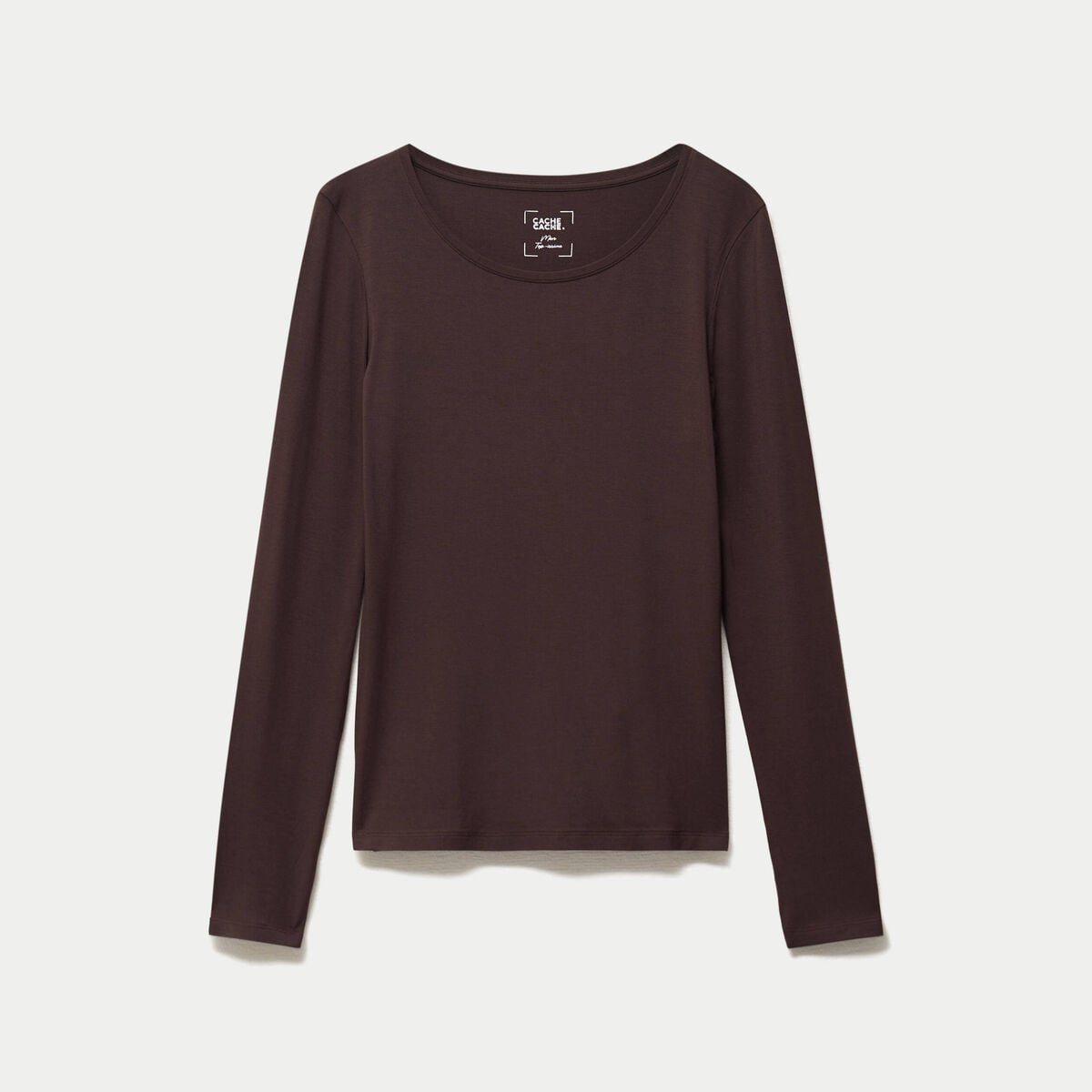 T-shirt uni &agrave; manches longues marron fonc&eacute; femme