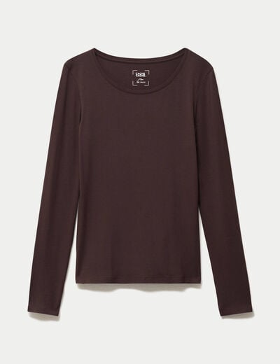 T-shirt uni &agrave; manches longues marron fonc&eacute; femme