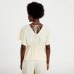 Blouse pliss&eacute;e col v manches courtes ecru femme
