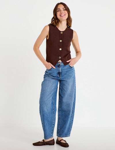 Gilet sans manches cropped marron fonc&eacute; femme