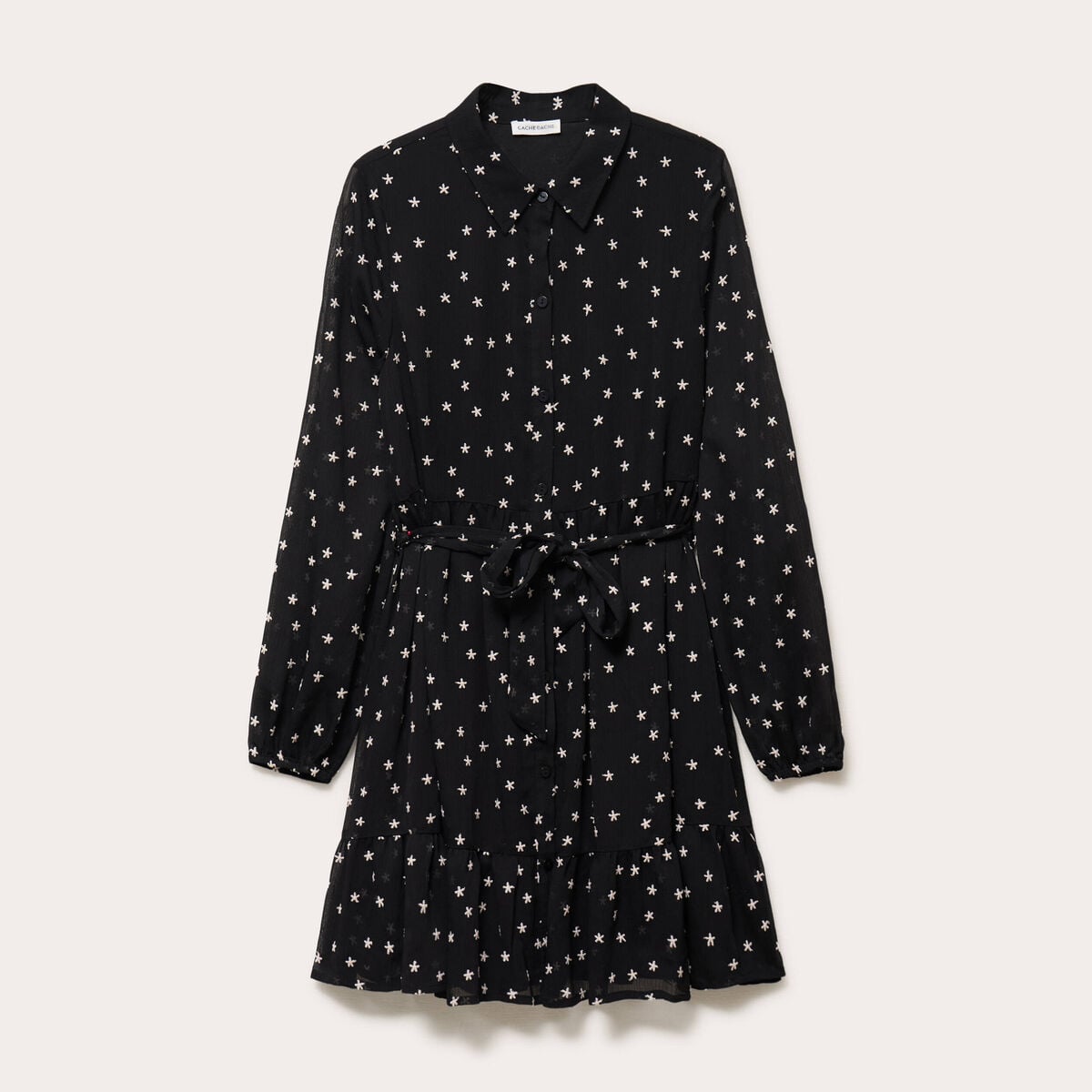 Robe brod&eacute;e &eacute;vas&eacute;e manches longues noir femme