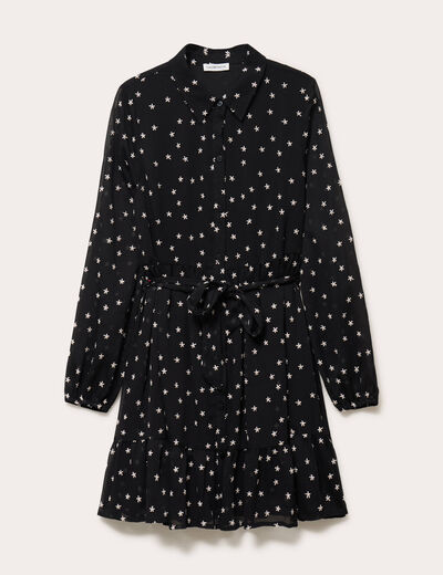 Robe brod&eacute;e &eacute;vas&eacute;e manches longues noir femme