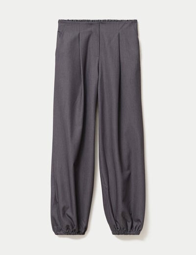 Pantalon city taille basse effet boule gris fonc&eacute; femme