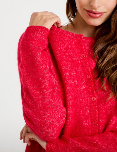 Gilet col rond manches longues rouge femme