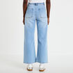Jean wide leg cropped taille haute denim bleach femme