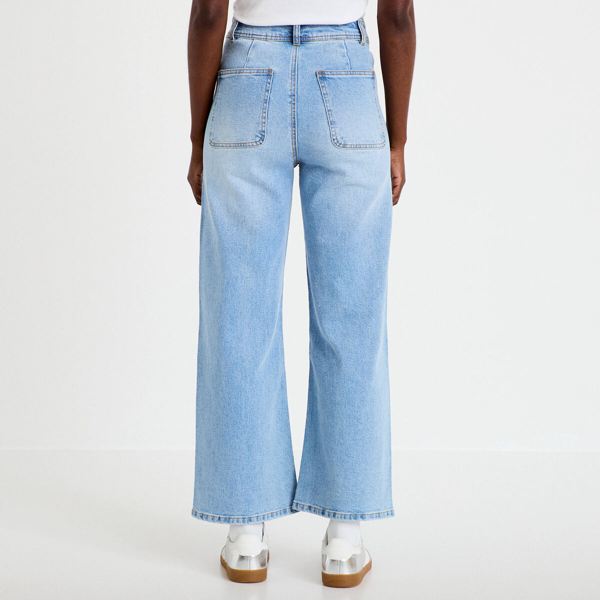 Jean wide leg cropped taille haute denim bleach femme