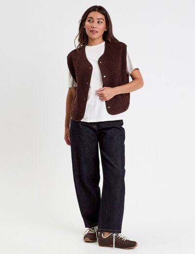 Gilet sans manches effet polaire marron fonc&eacute; femme