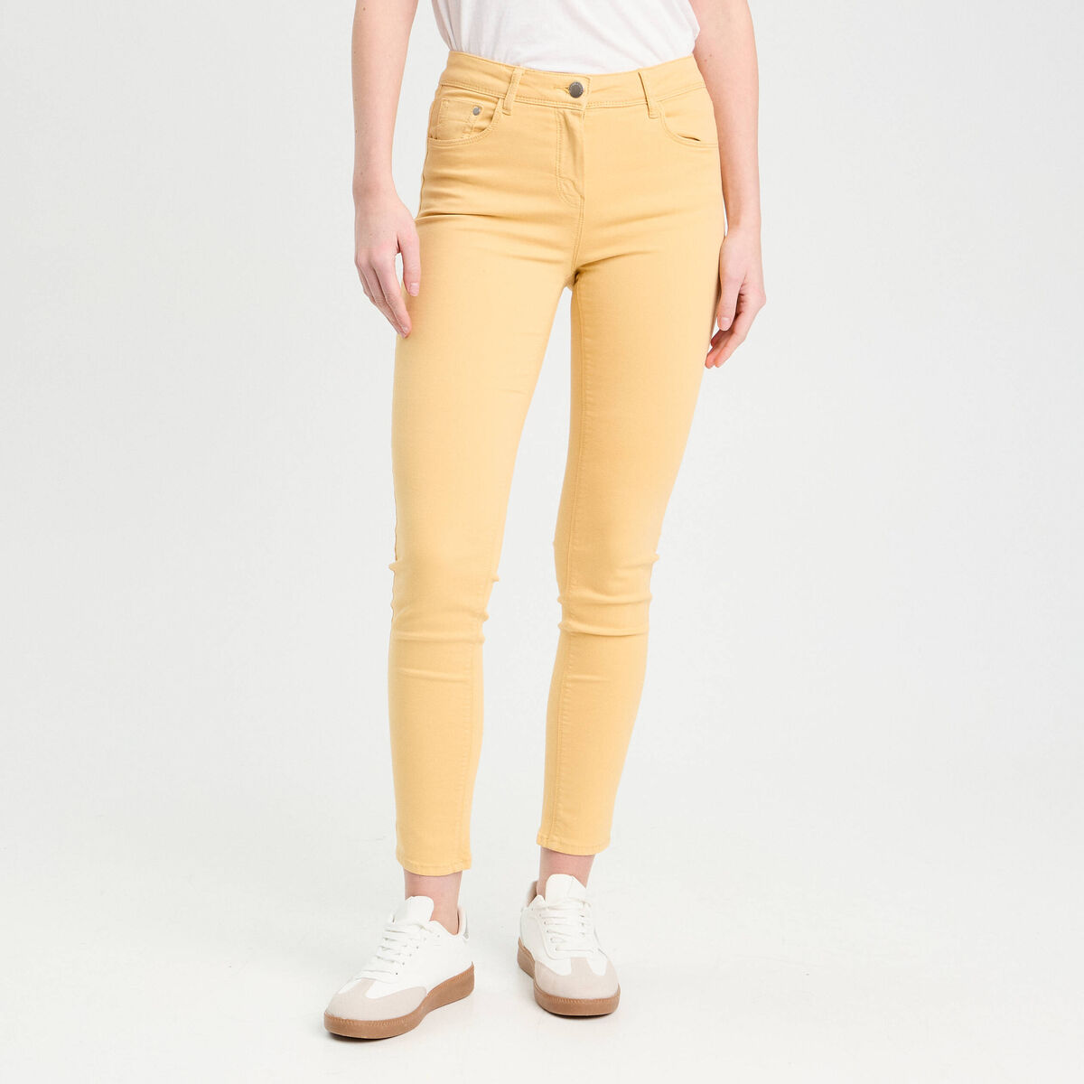 Jeans slim 5 poches jaune clair femme