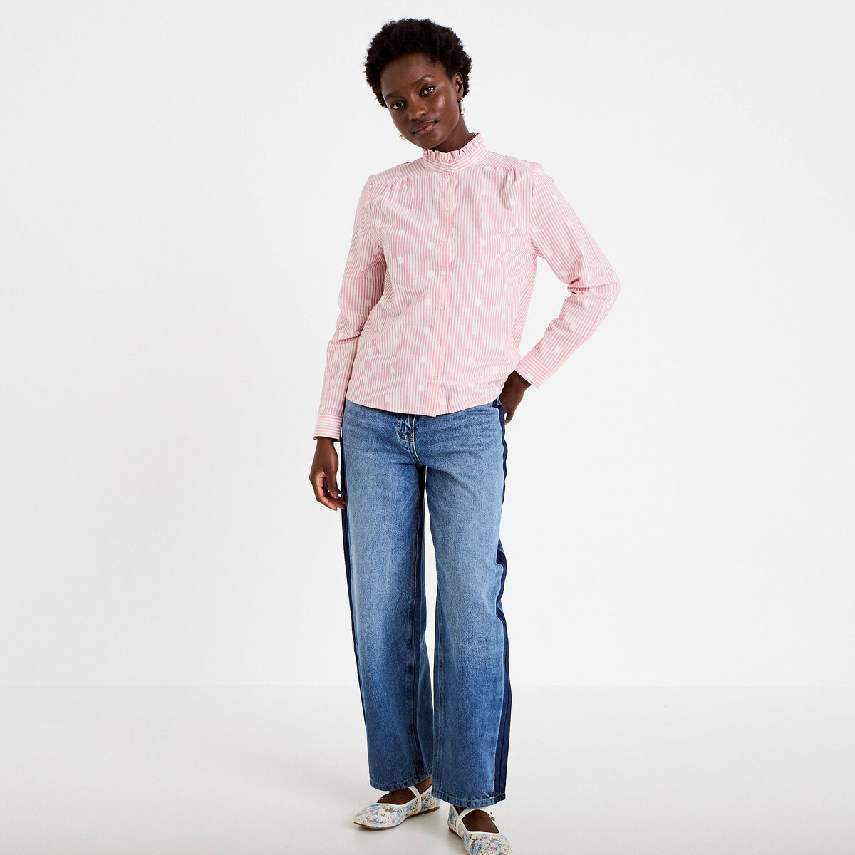Chemise droite manches longues rouge clair femme