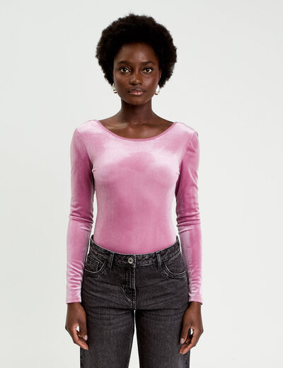 Body en velours d&eacute;collet&eacute; dos rose clair femme