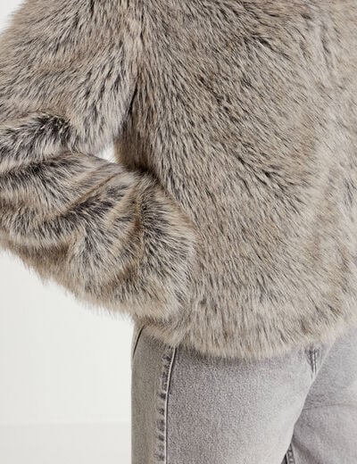 Veste courte en fausse fourrure gris clair femme