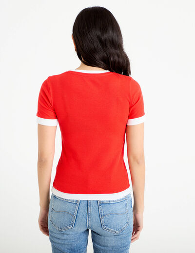 T-shirt ajust&eacute; col rond manches courtes rouge femme