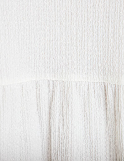 Blouse plastron brod&eacute; manches courtes ecru femme