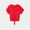 T-shirt col rond manches courtes noeuds rouge femme