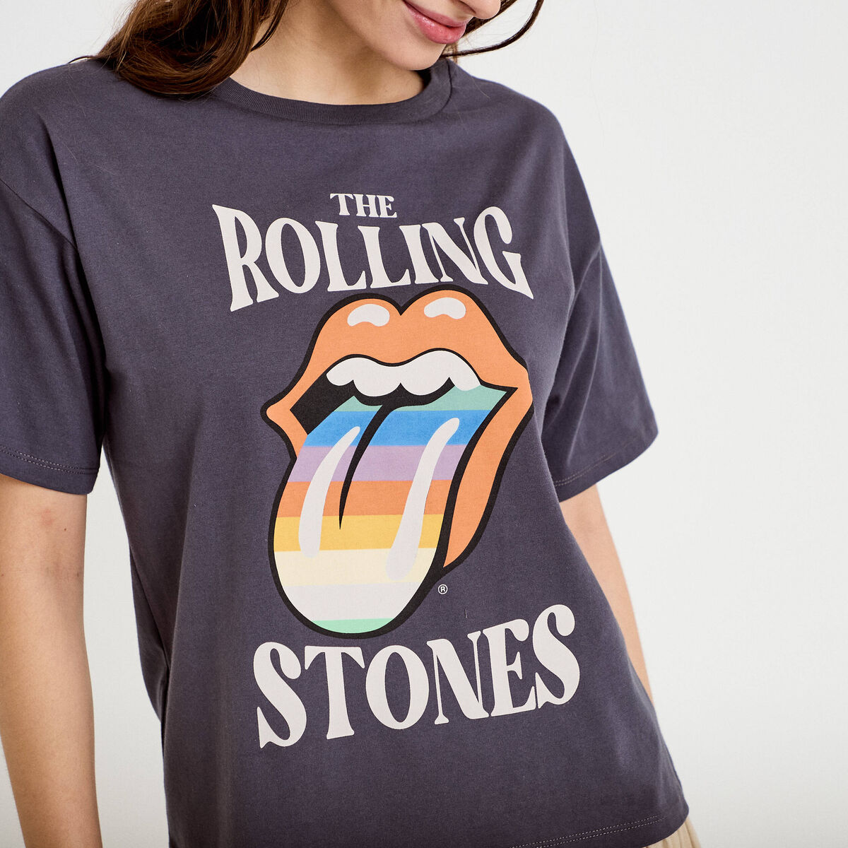 T-shirt oversize manches courtes gris fonc&eacute; femme