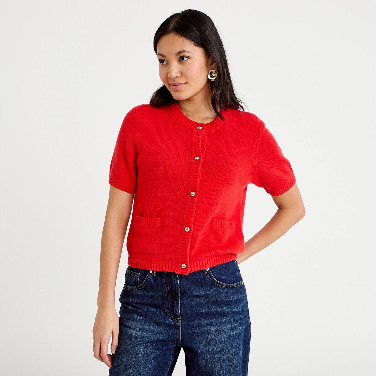 Gilet manches courtes rouge femme
